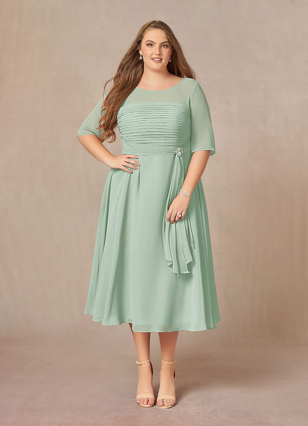 Azazie Naomi Mother of the Brides Dresses Agave A-Line Boatneck Pleated Chiffon Dress image1