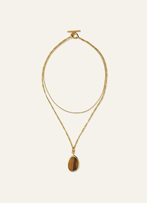 front Gelaagde ketting met tijgerooghanger