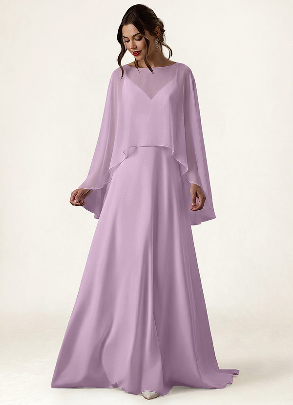 front Azazie Matching Color Chiffon High Low Sheer Cape