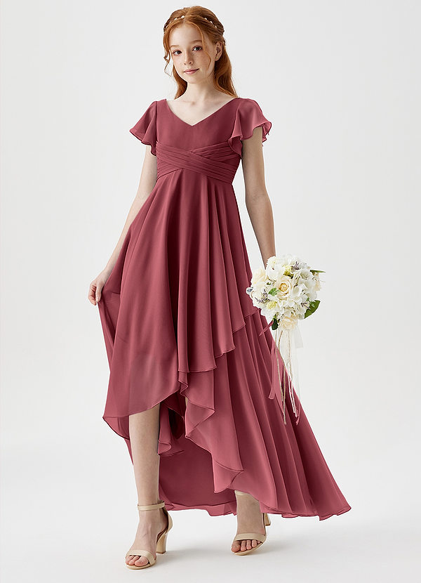 Azazie Caria Junior Merlot A-Line Pleated Chiffon Dress image1