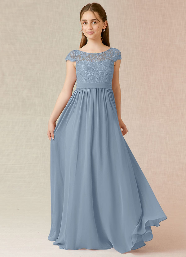 Azazie Silvermist Junior Dusty Blue A-Line Pleated Chiffon Dress image1