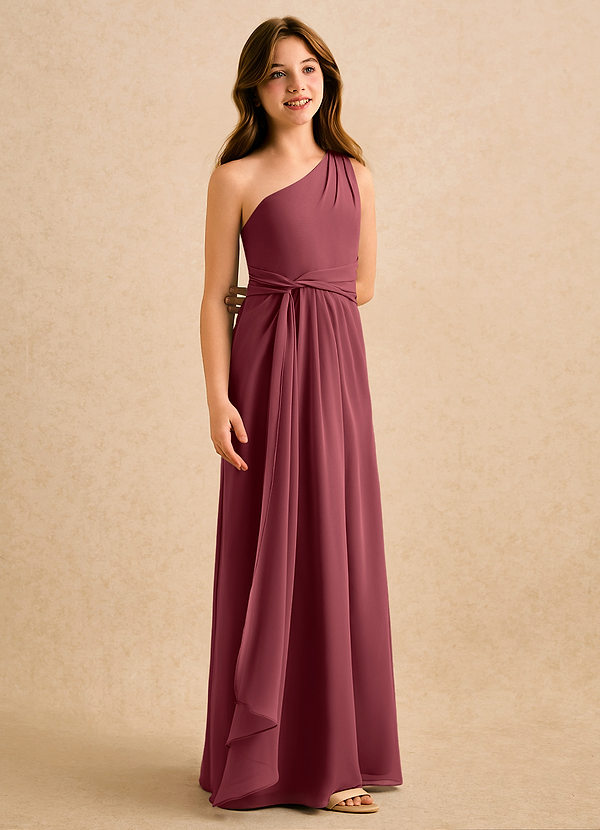Azazie Tilda Girls Formal Bloemenmeisjes Jurken Kolom Jurk van Chiffon One-Shoulder Merlot image1