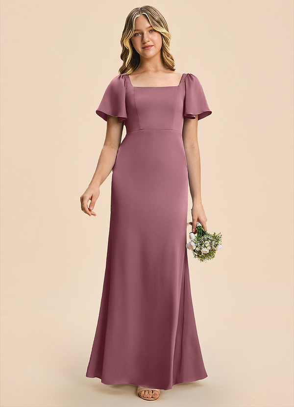 Azazie Chace Junior Desert Rose Sheath Stretch Satin Dress image1