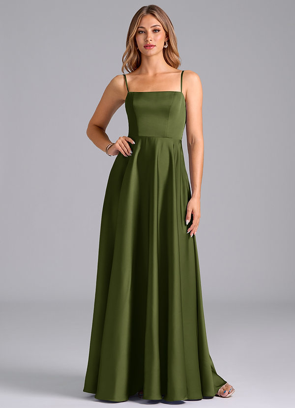 Azazie Elita Brautjungfernkleider A-Linie Plissee Stretch-Satin Kleid Olivgrün image1