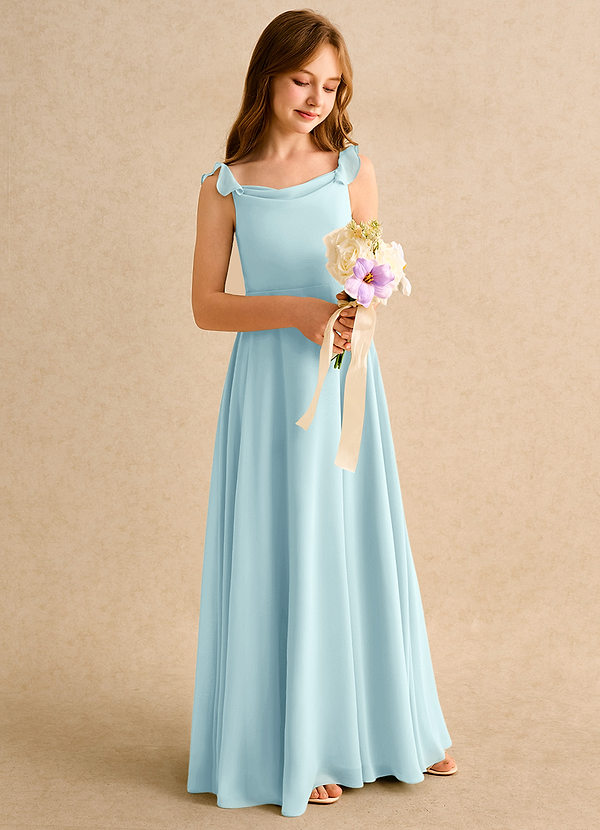 Azazie Puppy Girls Formal 플라워 걸 드레스 A라인 주름진 쉬폰 플로어 길이 드레스 image1