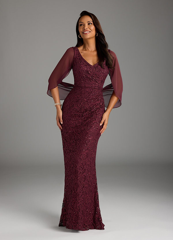Azazie Lulu Mother of the Brides Dresses Cabernet Mermaid V-Neck Sequins Chiffon Dress image1
