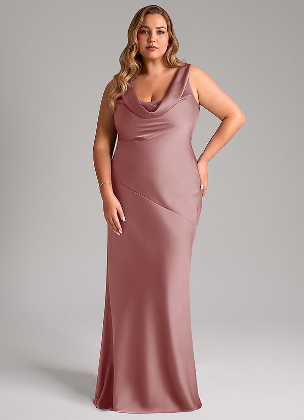 Azazie Rylina Vestidos Dama de Honor Vestido de Rosa Polvorienta de Satén Elástico de Corte Sirena image1