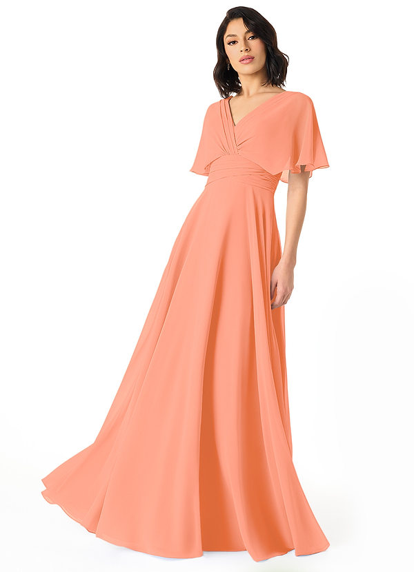 Azazie Pamela Bridesmaid Dresses Sunset A-Line V-Neck Pleated Chiffon Dress image1