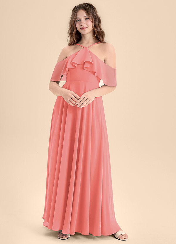 Azazie Tessabelle Junior Vestido de Coral de Gasa de Corte En A con Vestidos sin tirantes image1