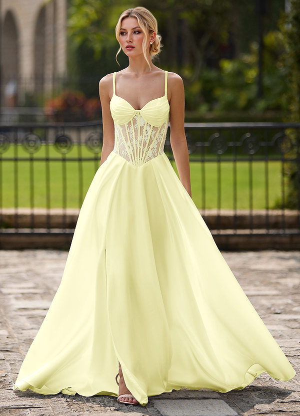 Nimbus Light Yellow Cutout Corset Satin Prom Dress image1