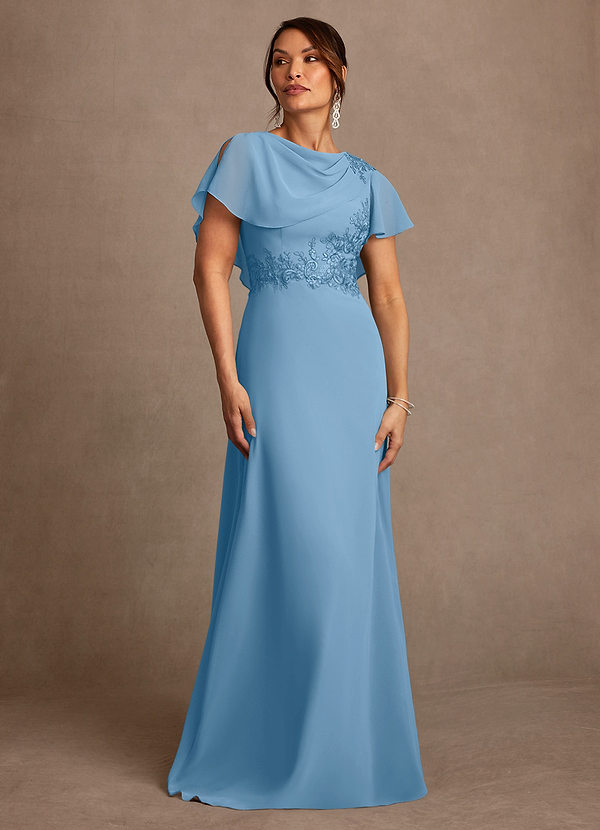 Azazie Frieda Vestidos para la madre de la novia Vestido Azul Acero de Gasa de Corte en A con Aplique image1