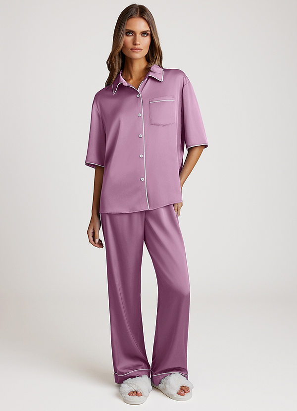 front Wisteria Contrast-trimmed Pajama Set