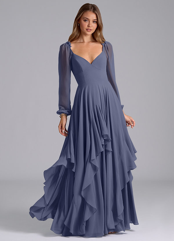 Azazie Karan Bridesmaid Dresses Stormy A-Line Long Sleeve Chiffon Dress image1