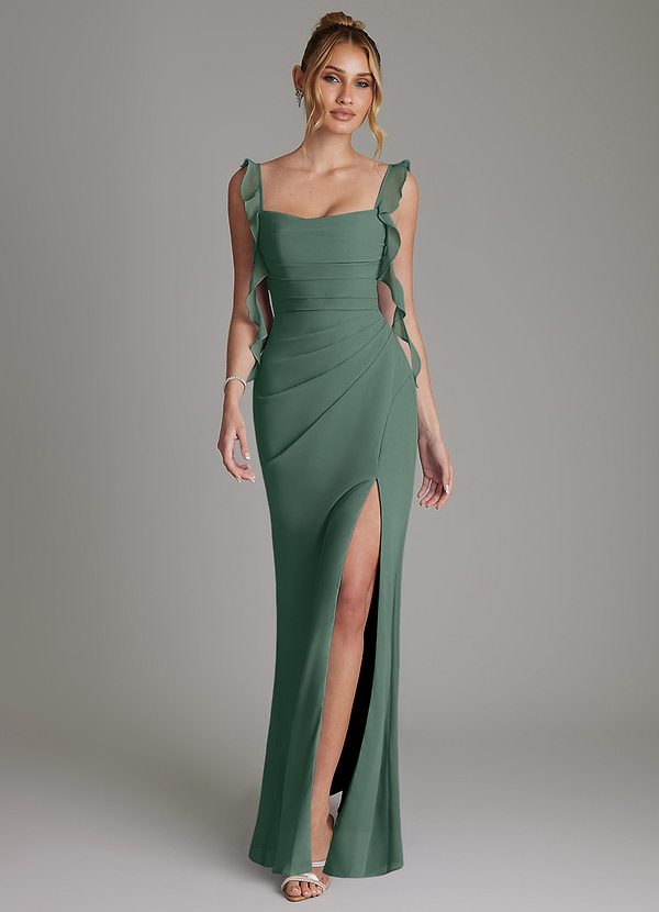 Azazie Jessamine Bridesmaid Dresses Sea Moss Mermaid Corset Chiffon Dress image1