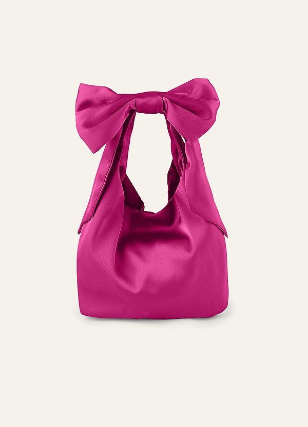 front Matching Color Stretch Satin Bow Handbag