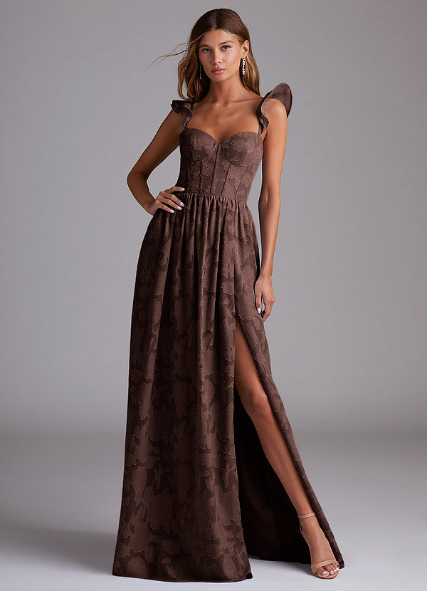 Azazie Denisse Bruidsmeisjes Jurken Jurk van Bloemen Burn-out met A-Lijn Ruches Ganache image1