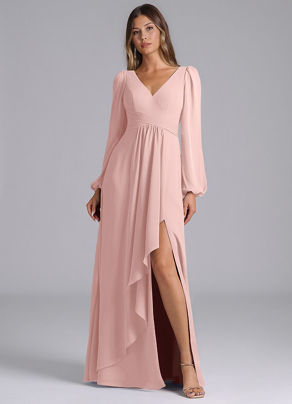 Azazie Liah Brudtärneklänningar Klä av A-Linje i Chiffong Långärmad Puderrosa image1