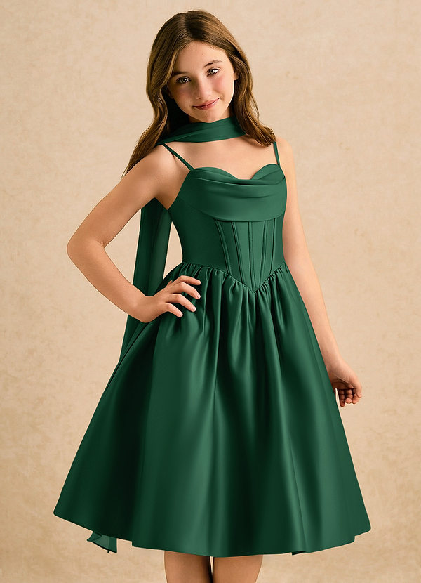 Azazie Shona Girls Formal Bloemenmeisjes Jurken A-Lijn Jurk van Mat Satijn Sweetheart Halslijn Donkergroen image1