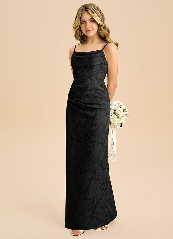 Azazie Mai Junior Etui Plissee Blumen-Burnout Kleid Schwarz image1