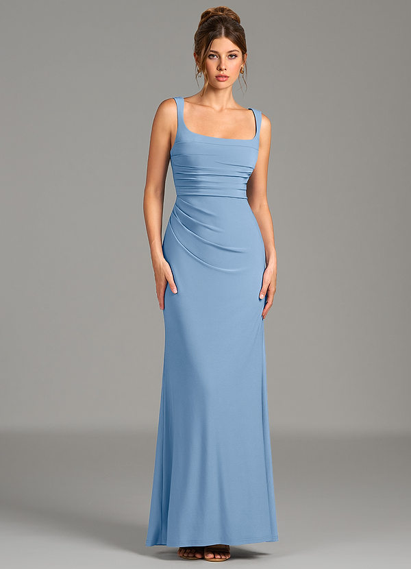 Azazie Agustina Bridesmaid Dresses Powder Blue Mermaid Corset Premium Stretch Jersey Dress image1