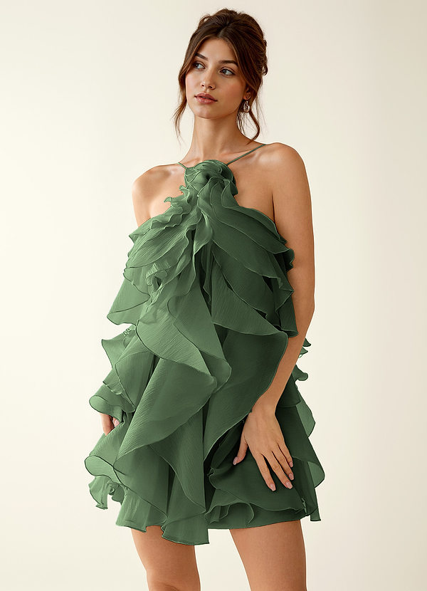 Oliamagn Dark Green Ruffles Tulle Mini Dress image1