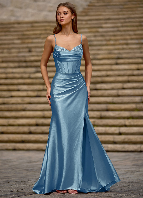 Glow Stahlblau Ballkleid aus seidenartigem Satin image1