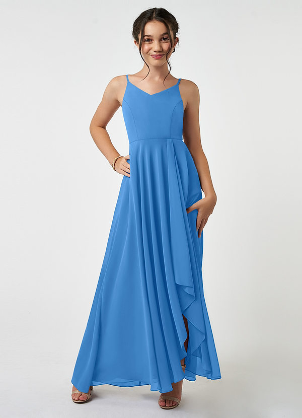 Azazie Collette Junior Blue Jay A-Line Ruched Chiffon Dress image1