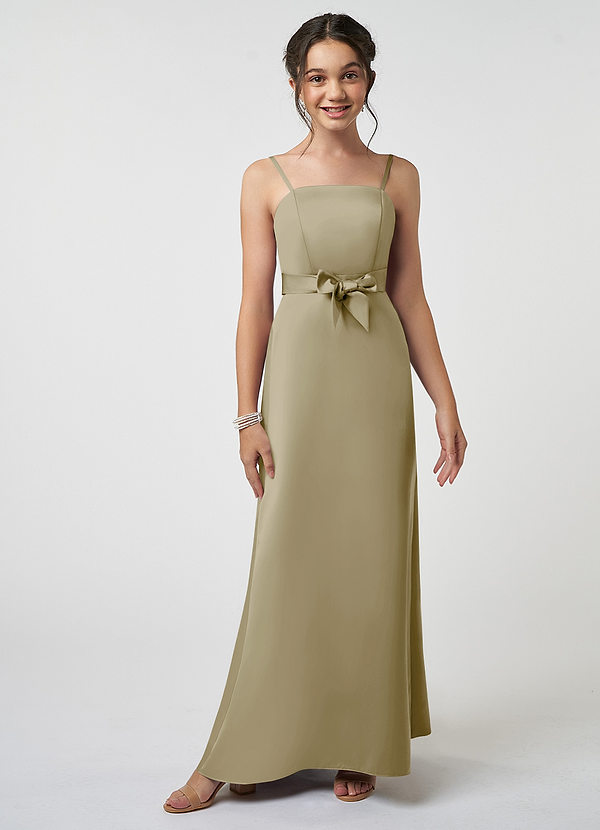 Azazie Anina Junior Robe Trapèze en Satin extensible Arc Vert Mousse image1