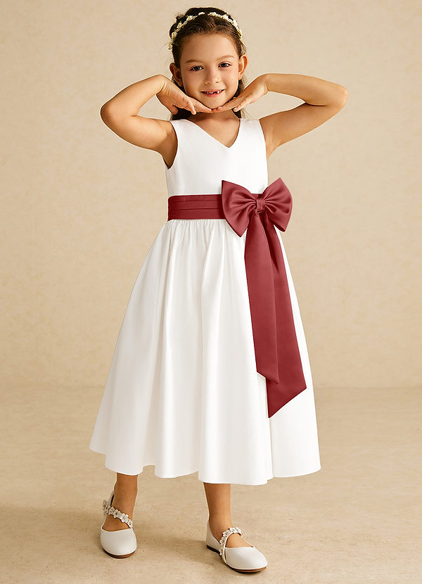 Azazie Darling Flower Girl Dresses Ivory Rust A-Line Bow Cotton Dress image1