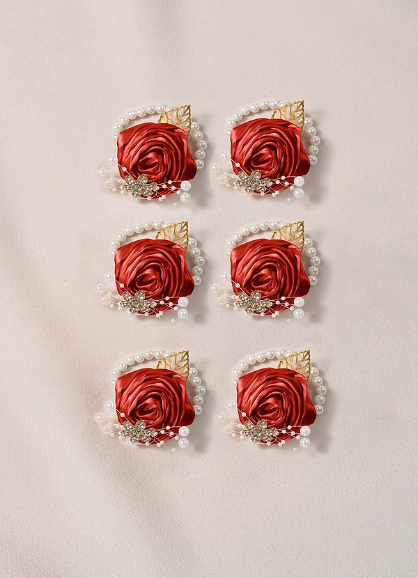 front Lot de 6 corsages de poignet assortis pour demoiselles d'honneur avec bracelet en perles