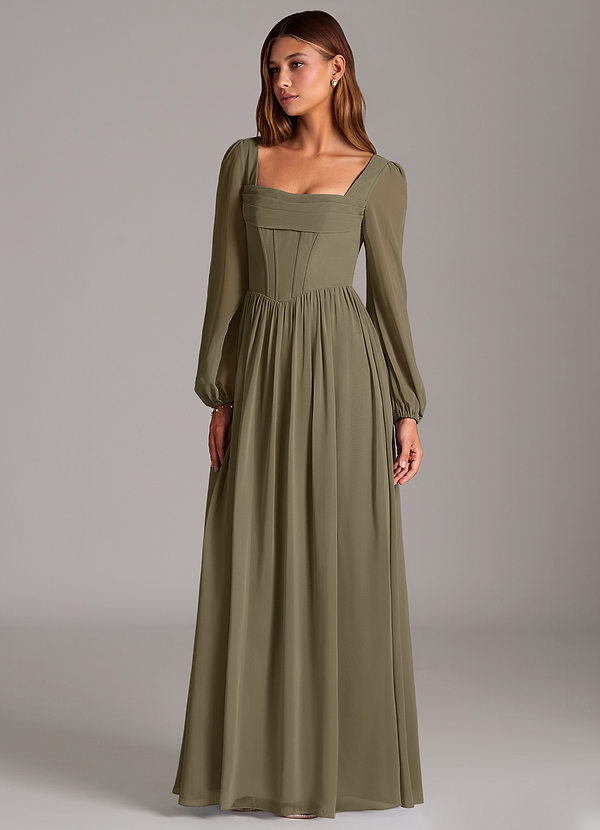 Azazie Maree Brudtärneklänningar Klänning av A-Linje i Chiffong Korsett Pilgrön image1