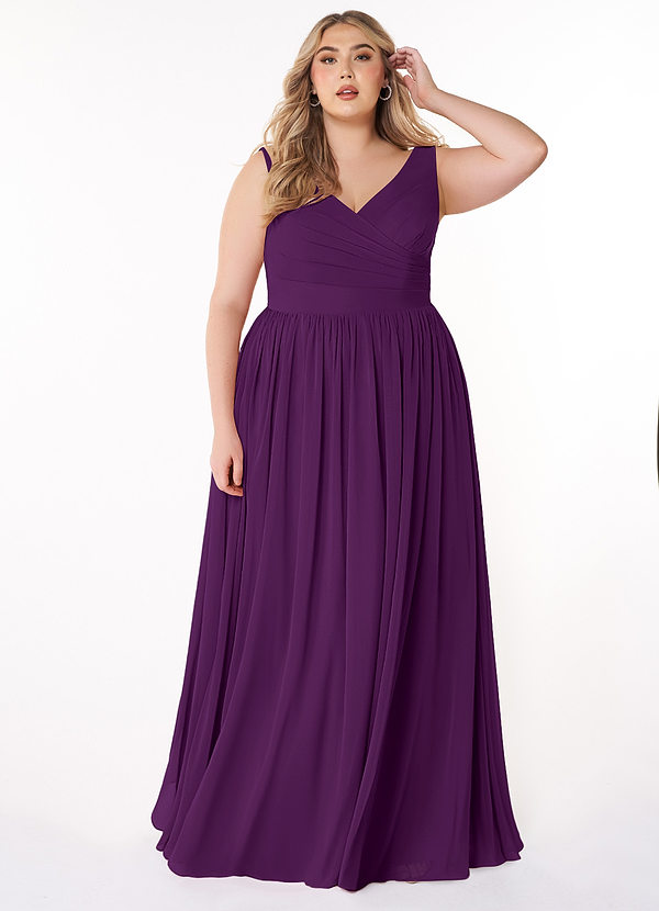 Azazie Keyla Brautjungfernkleider A-Linie V-Hals Gefaltet Chiffon Kleid Traube image1