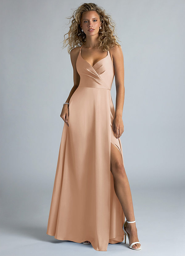 Azazie Davis Robes Demoiselle d'honneur Robe Trapèze en Satin extensible Plissée Rose Perle image1