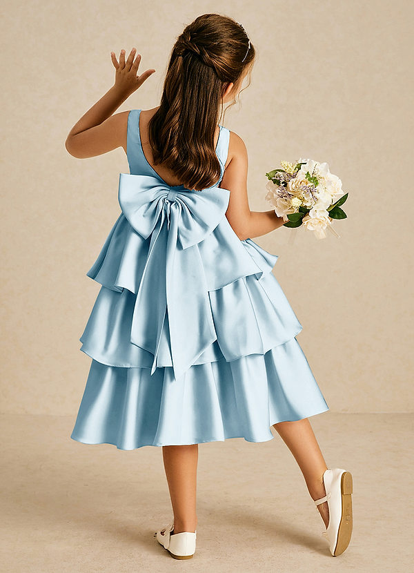 Azazie Margery Flower Girl Dresses Sky Blue A-Line Bow Stretch Satin Dress image1