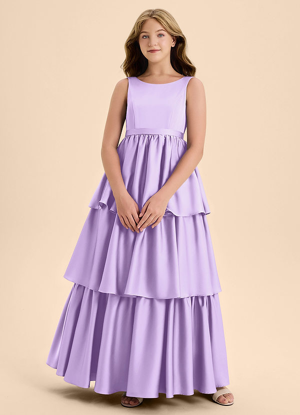 Azazie Meadowyn Junior Lilac A-Line Bow Stretch Satin Dress image1