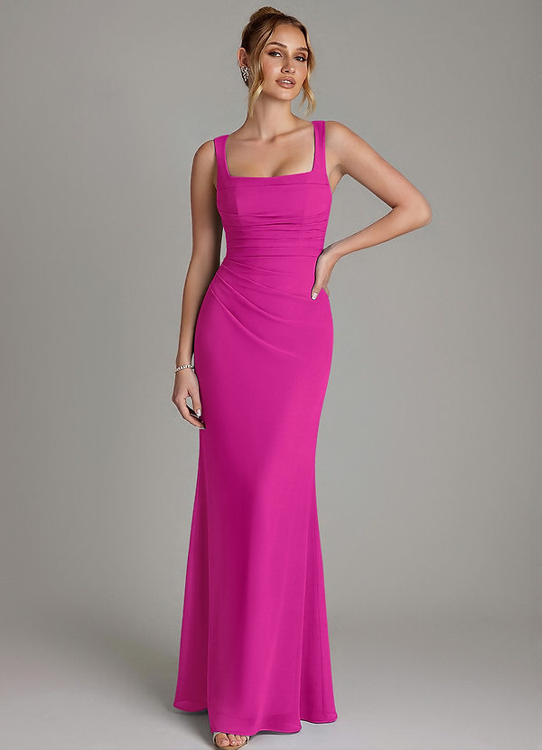 Azazie Agustina Bridesmaid Dresses Fuchsia Mermaid Corset Chiffon Dress image1