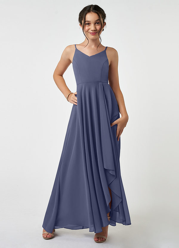 Azazie Collette Junior A-Linie Gestreift Chiffon Kleid Sturm image1