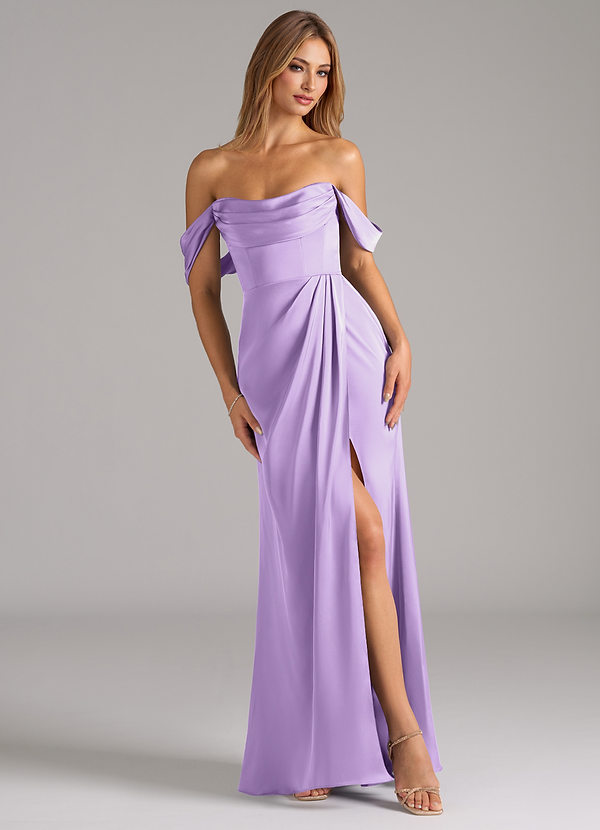 Azazie Johana Bridesmaid Dresses Lilac Mermaid Off the Shoulder Stretch Satin Convertible Dress image1