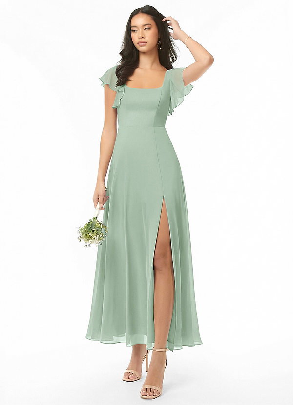 Azazie Bondi Bridesmaid Dresses Agave A-Line Ruched Chiffon Dress image1