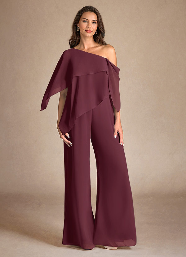 Azazie Halima Abiti da Mamma Sposa Abito Tuta Pantaloni in Chiffon Spacco Laterale Cabernet image1