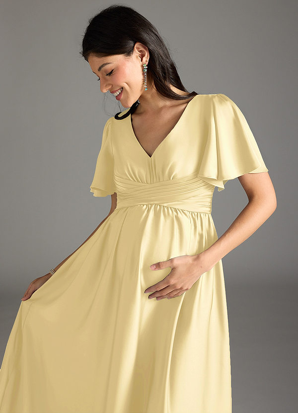 Azazie Verna Brautjungfernkleider für Schwangere A-Linie Gestreift Stretch-Satin Bodenlänge Kleid image1
