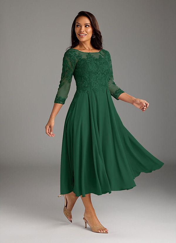 Azazie Marge Mother of the Brides Dresses Dark Green A-Line Scoop Lace Chiffon Dress image1