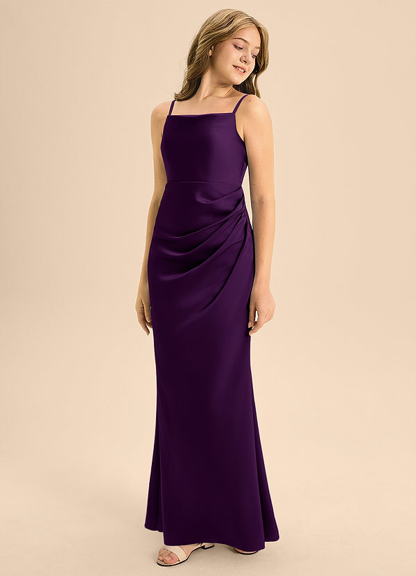Azazie Renna Junior Robe Trapèze en Satin extensible Plissée Grain De Raisin image1