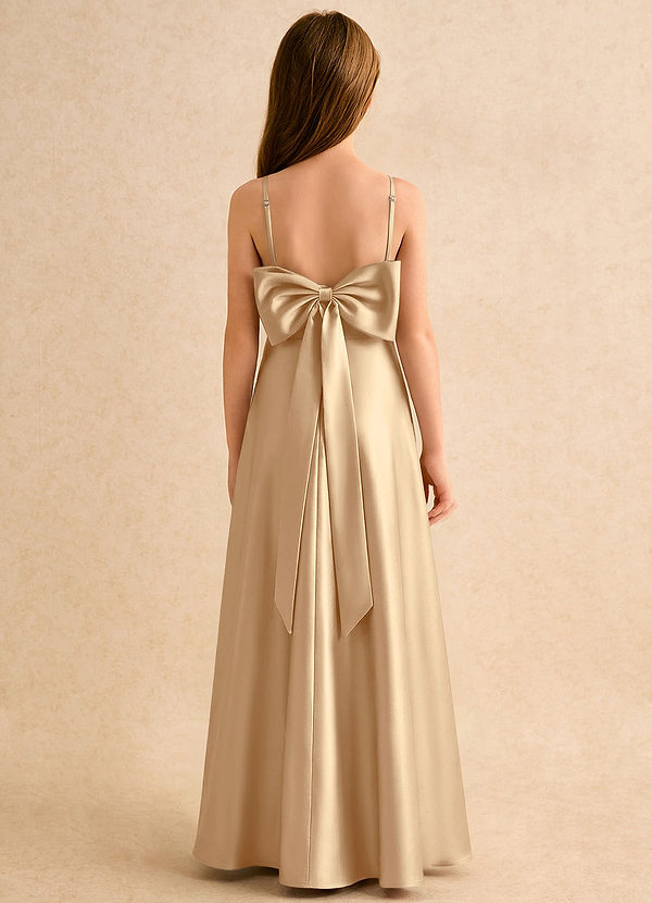 Azazie Joella Girls Formal Flower Girl Dresses Champagne A-Line Pleated Stretch Satin Dress image1