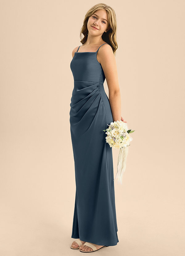 Azazie Renna Junior Twilight A-Line Pleated Stretch Satin Dress image1