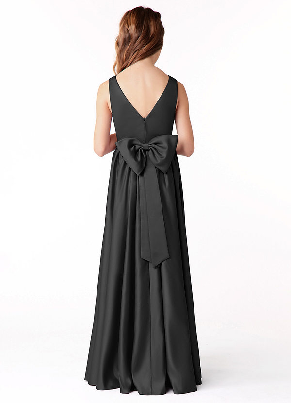 Azazie Hathaway Junior Vestido de Negro de Satén Elástico de Corte En A con Lazo image1
