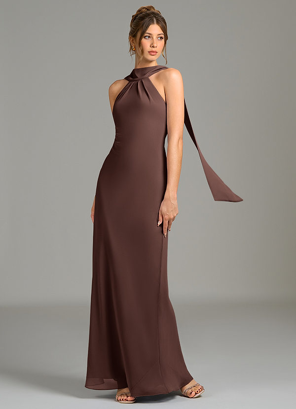 Azazie Cassiana Brautjungfernkleider Meerjungfrau-Linie Plissee Chiffon Kleid Ganache image1