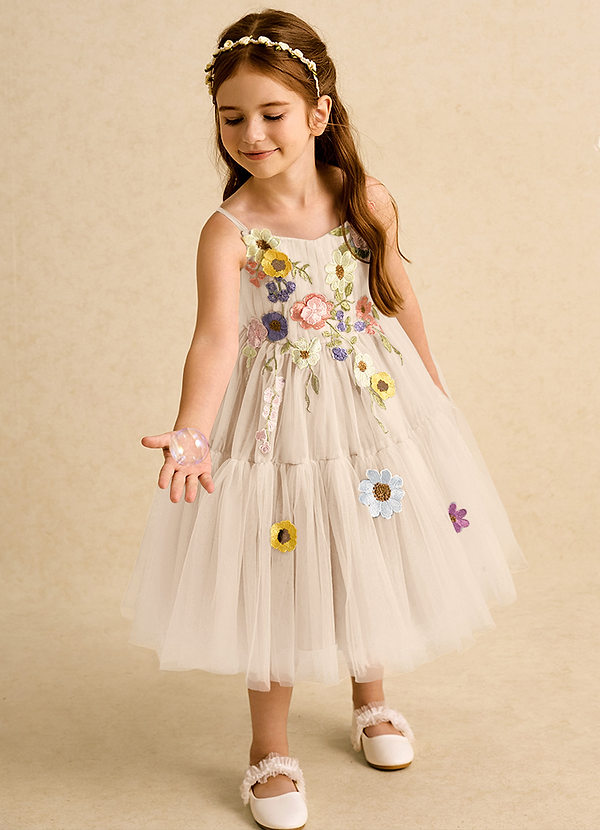 Azazie Osea Robes de cortège enfant Robe Princesse en Tulle Plissée Albâtre Blanc image1