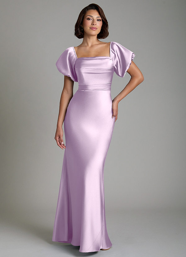 Azazie Lea Bridesmaid Dresses Frosted Lilac Mermaid Off the Shoulder Stretch Satin Convertible Dress image1