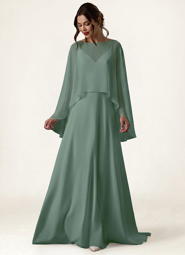 front Azazie Matching Color Chiffon High Low Sheer Cape
